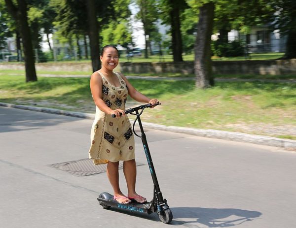 A woman strolling outside