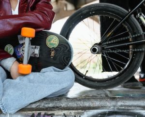 a skateboard vs. a bicycle. 