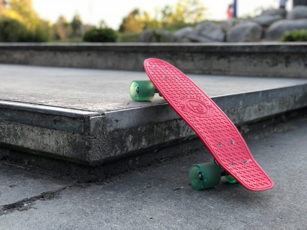 A red board with great wheels. 