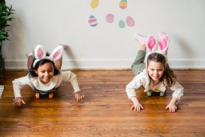 Two kids are playing, realizing that it is exciting