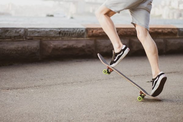 Practicing on a skateboard. Maintaining the skateboard is top priority.