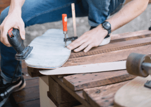 Making a DIY skateboard on their own. Skateboard is great. 