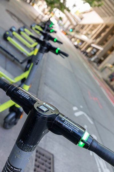 line of e-scooters