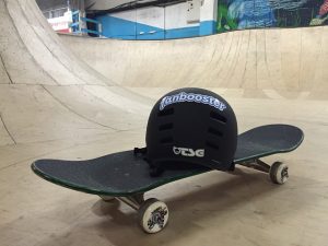 A skateboard and helmet.