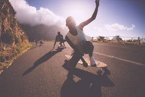 Man in a vintage board apparel