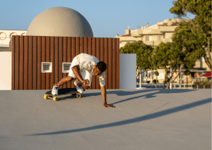 An adult tripped off from skateboard