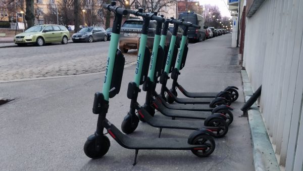 Scooters parked on the street