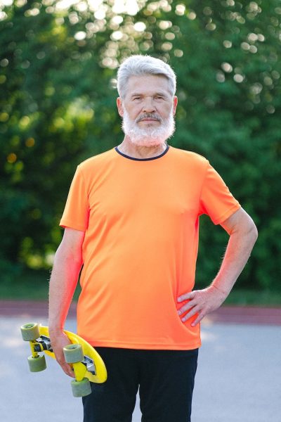 man in orange ready for a ride