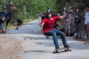 A person doing skateboard tricks.