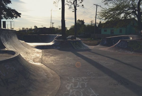 A peaceful skatepark during the afternoon