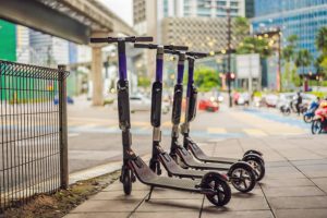 Four scooters were parked outside.