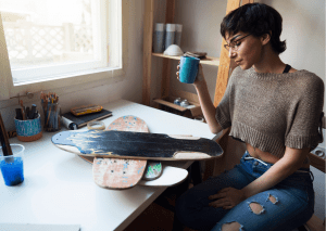 A person thinking about skateboard graphic style