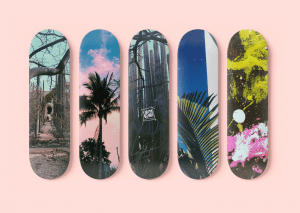 Boards with different deck styles on them