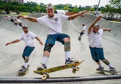 Adults begin their skateboarding