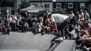 A skateboarder having the time of his life
