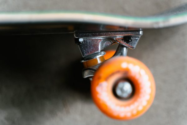 Close up photo of skateboard hardware