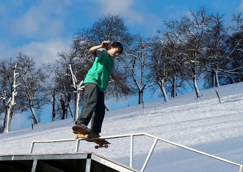 Skateboards for boys: A young man showcasing his unique abilities on his vert boards.