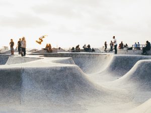 big park with lots of longboarders. 