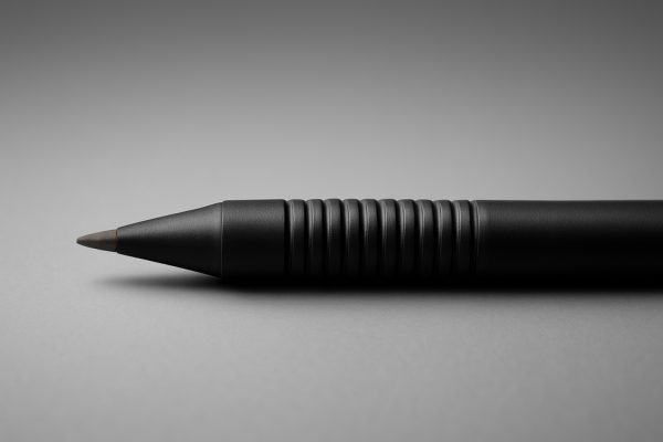 Eyebrow pencil resting on matte surface, focusing closely on grip and handle texture.