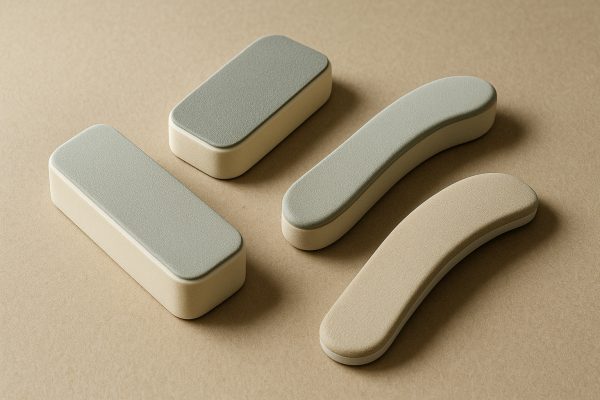 Variety of manicure buffer tools showing shape, grip, and ergonomic features, displayed on a clean tray.