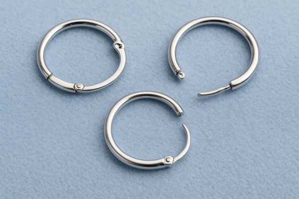 Macro image of three types of silver earring closures on a pale blue microfiber pad.