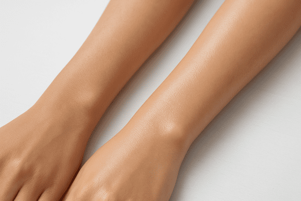 Close-up of two forearms with different magnesium lotions, one showing visibly higher hydration.