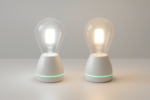 Side-by-side LED night lights showing different brightness and energy-saving glow accents.