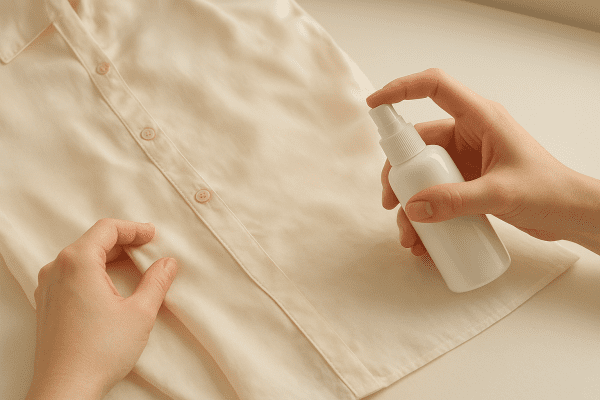 Spot test on silk blouse with a white cloth, showing no stains or color transfer.
