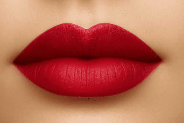 Macro detail of lips with bold lip liner stain, showing a smooth fade and intense color.