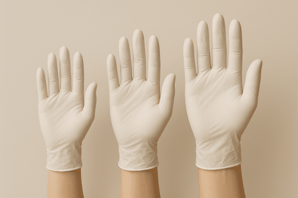 Three hands in different glove sizes, flexed, on a seamless background to demonstrate fit and comfort.